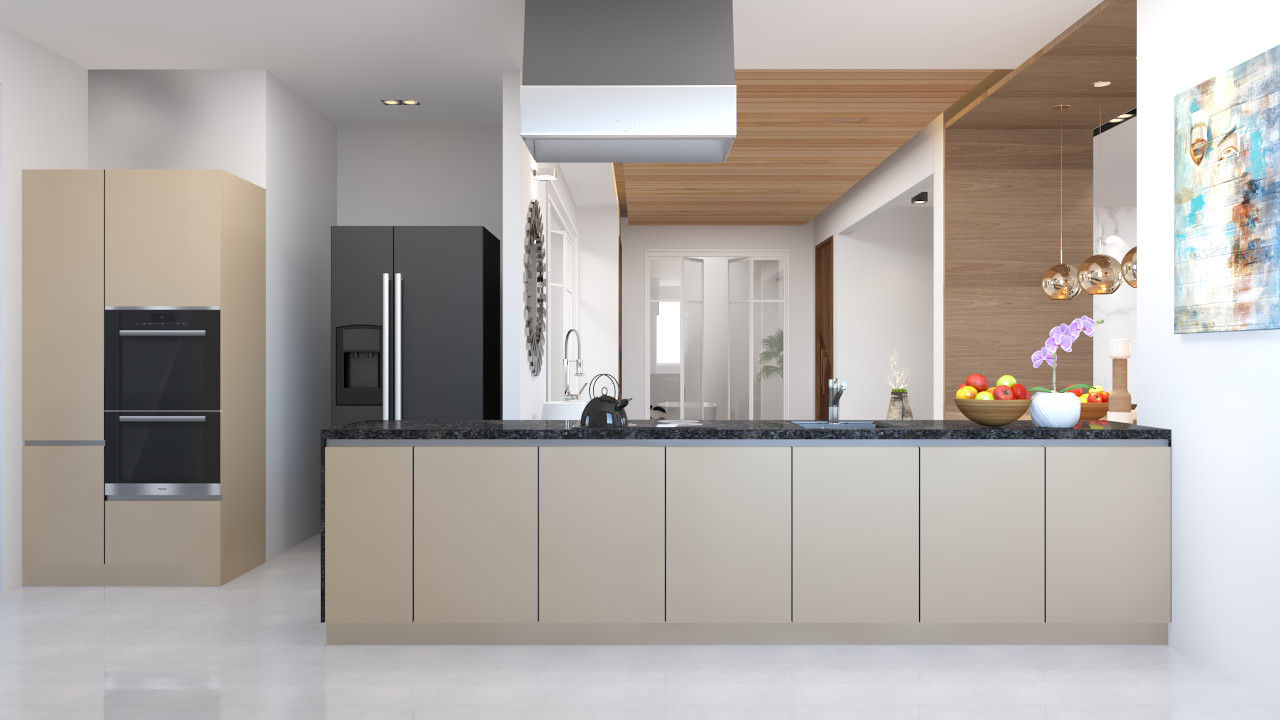 modern kitchen in neutral shades Rhythm And Emphasis Design Studio