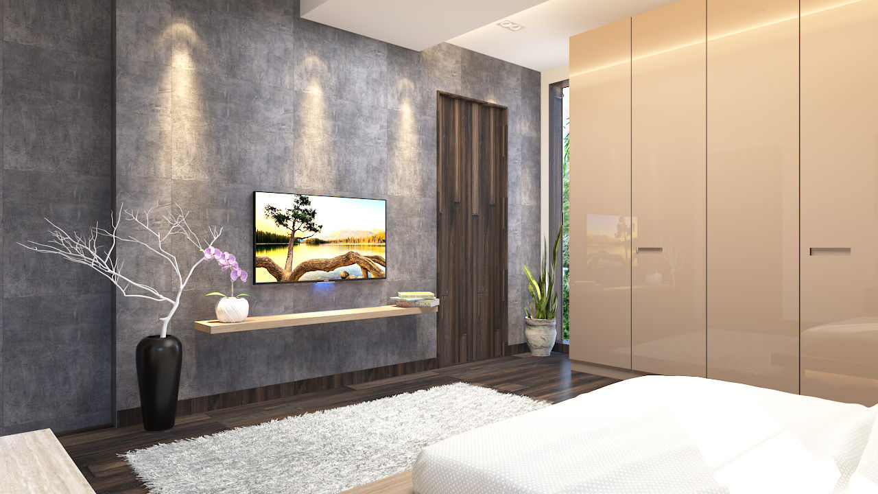 Ledge tv unit design in the bedroom Rhythm And Emphasis Design Studio