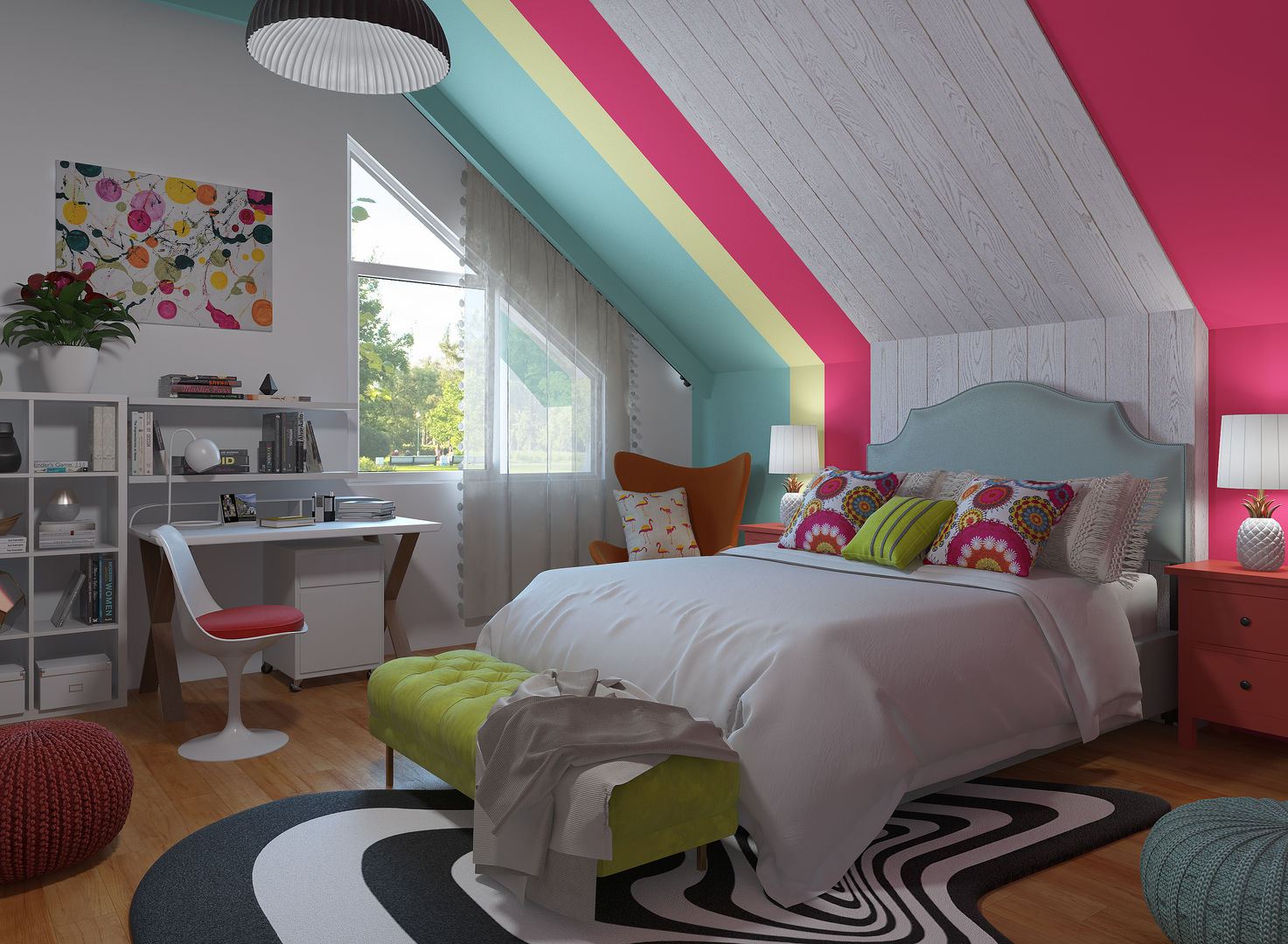 Eclectic -Pop Art decoration homify オリジナルスタイルの 寝室 bedroom,decorate bedroom,how to decorate,pop art style,pop art bedroom,3d design,interior design,rendering,home deco,colourful,customized designs