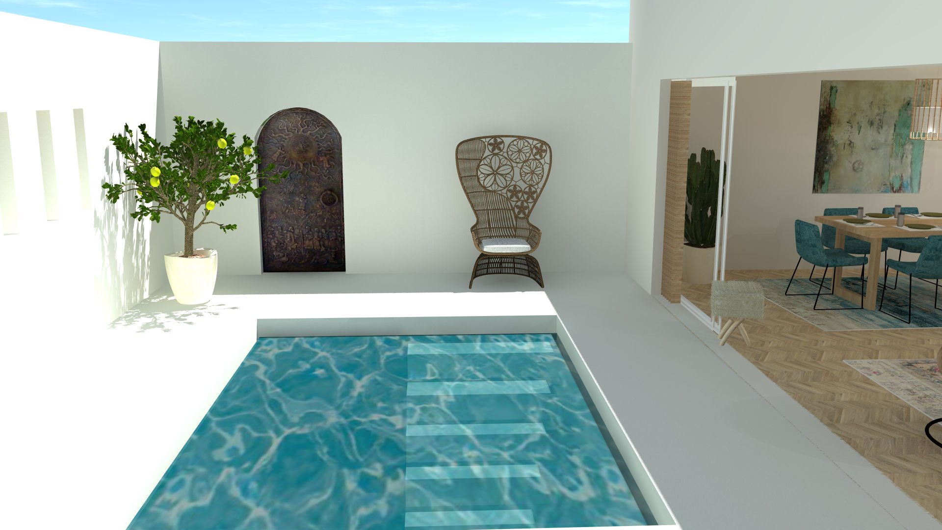 Ferienwohnung Santorin, Raum und Mensch Raum und Mensch Mediterranean style balcony, veranda & terrace