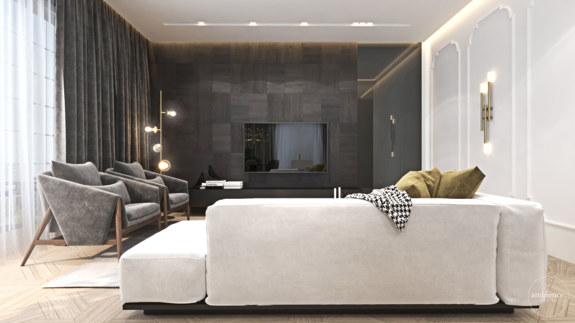 Luksusowy apartament dla singla, Ambience. Interior Design Ambience. Interior Design Modern living room