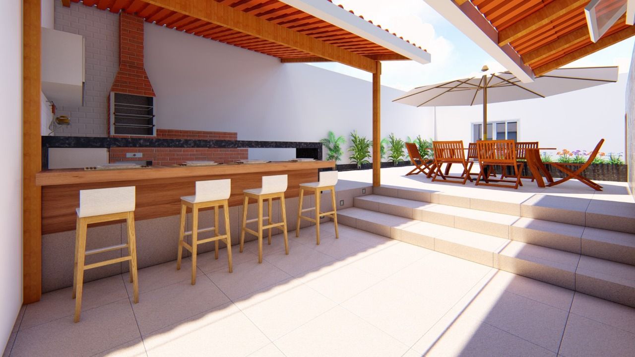 Área Gourmet, Fark Fark Rustic style balcony, veranda & terrace