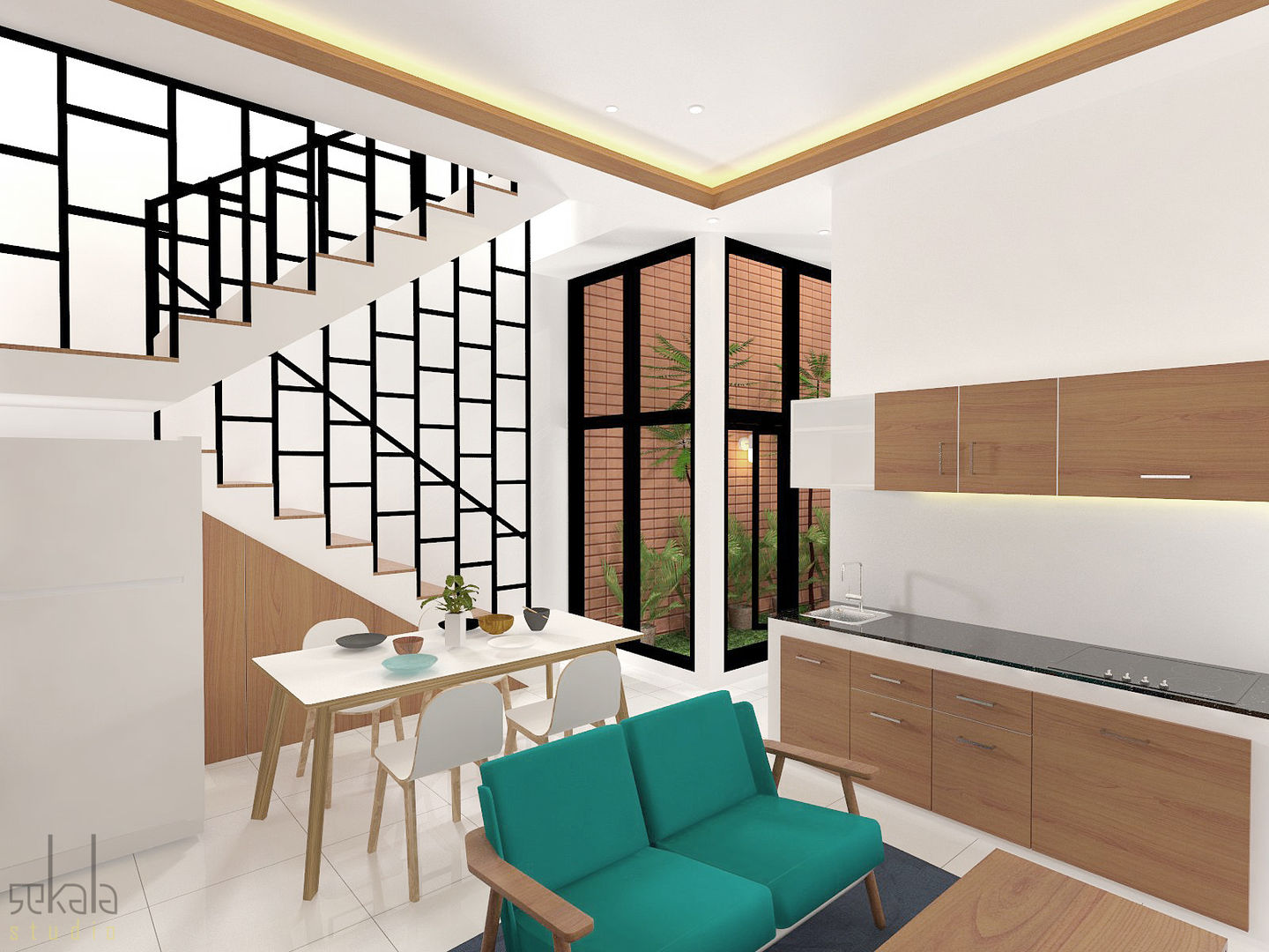 Rumah Kelapa Gading Mrs. Vika's., SEKALA Studio SEKALA Studio トロピカルデザインの リビング レンガ