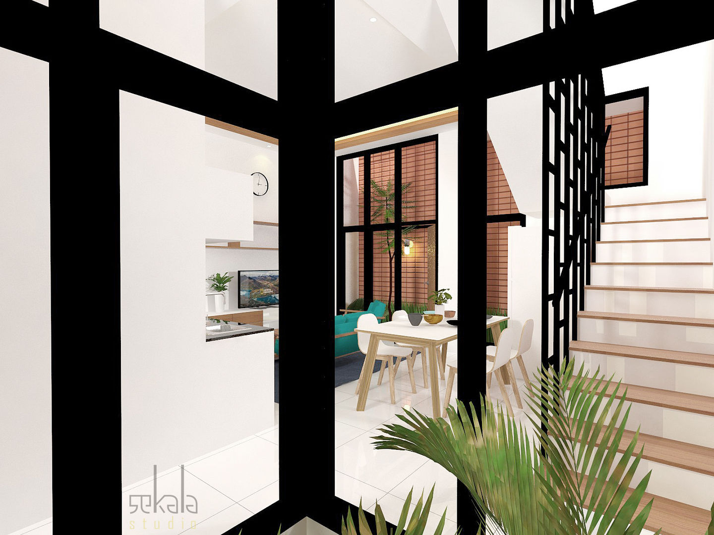 Rumah Ibu Vika SEKALA Studio Ruang Keluarga Modern Batu Bata