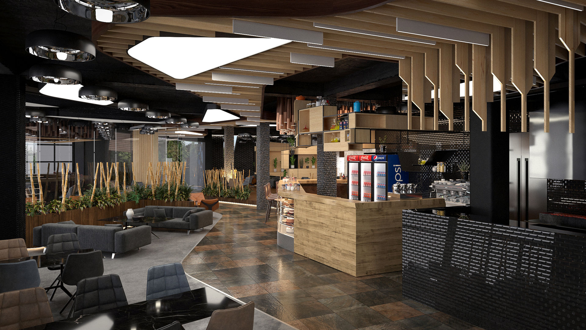 Kafe - İç Mekan, Dündar Design - Mimari Görselleştirme Dündar Design - Mimari Görselleştirme Ruang Makan Modern