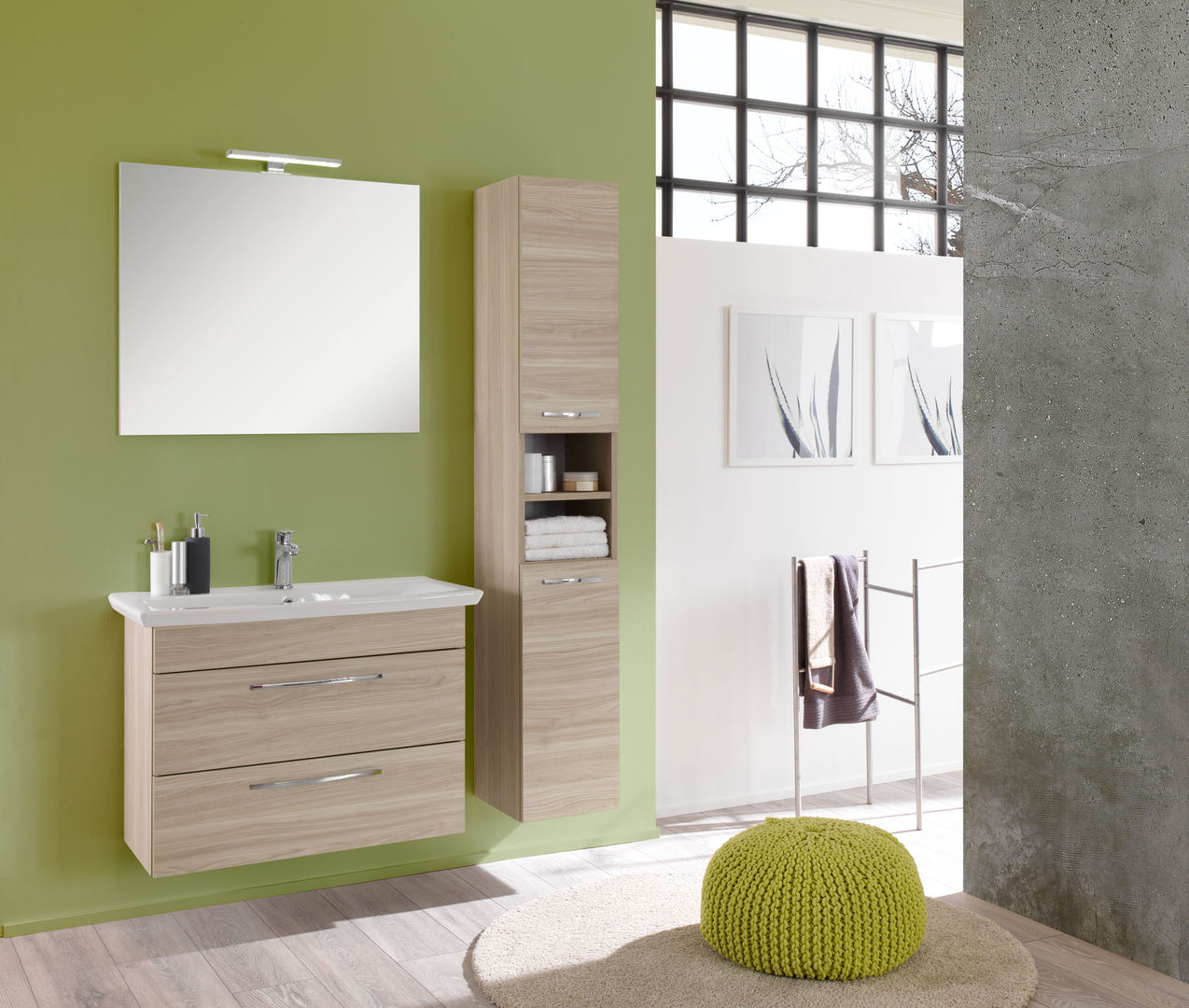 Giò 07 FALEGNAMERIA ADRIATICA S.r.l. Bagno moderno olmo Rousseau,lavabo ceramica,colonna