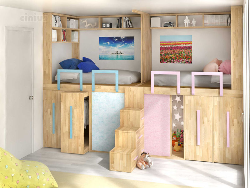 SpazioBed Young: I letti salvaspazio, cinius s.r.l. cinius s.r.l. Bedroom Solid Wood Multicolored Beds & headboards