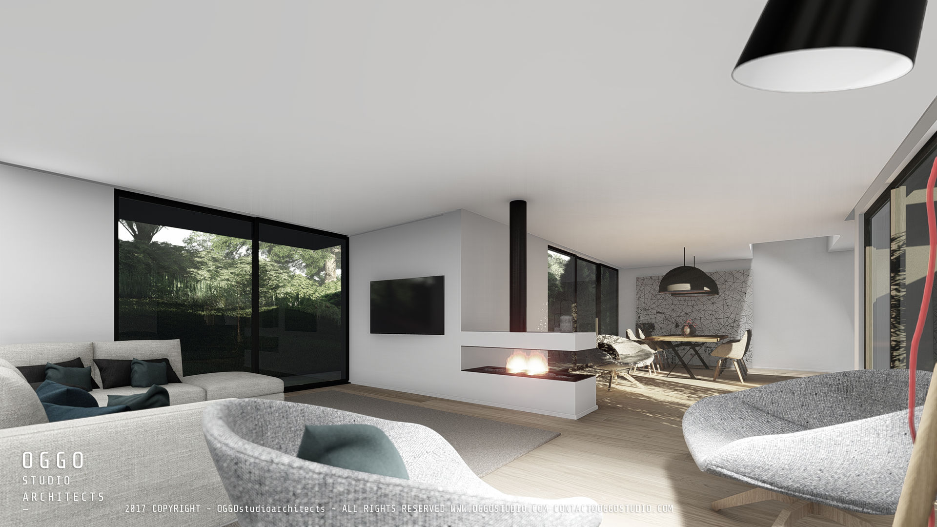 Interior 3D view OGGOstudioarchitects, unipessoal lda Вілли Interior,living room,contemporary,architecture,fireplace