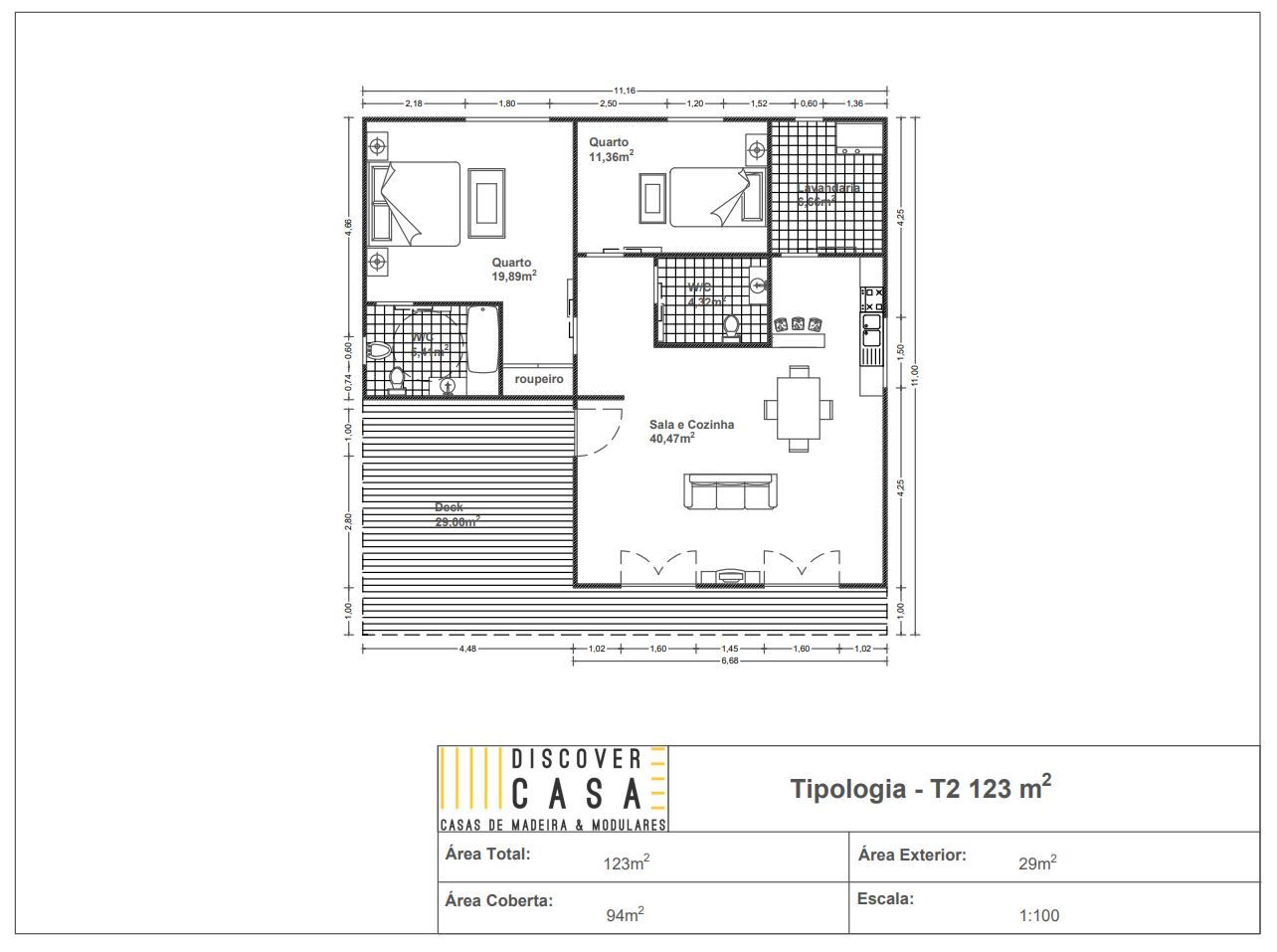 Casa modular de tipologia T2 com 123m², Discovercasa | Casas de Madeira & Modulares Discovercasa | Casas de Madeira & Modulares 木造住宅 木 木目調