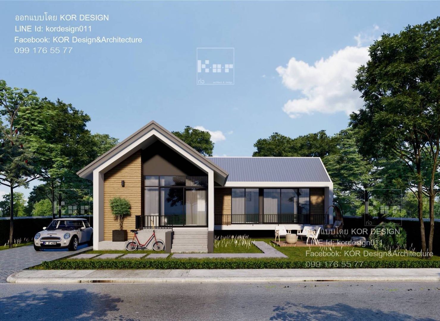 งานออกแบบบ้านชั้นเดียว รหัส MD1-001 , K.O.R. Design&Architecture K.O.R. Design&Architecture Eengezinswoning