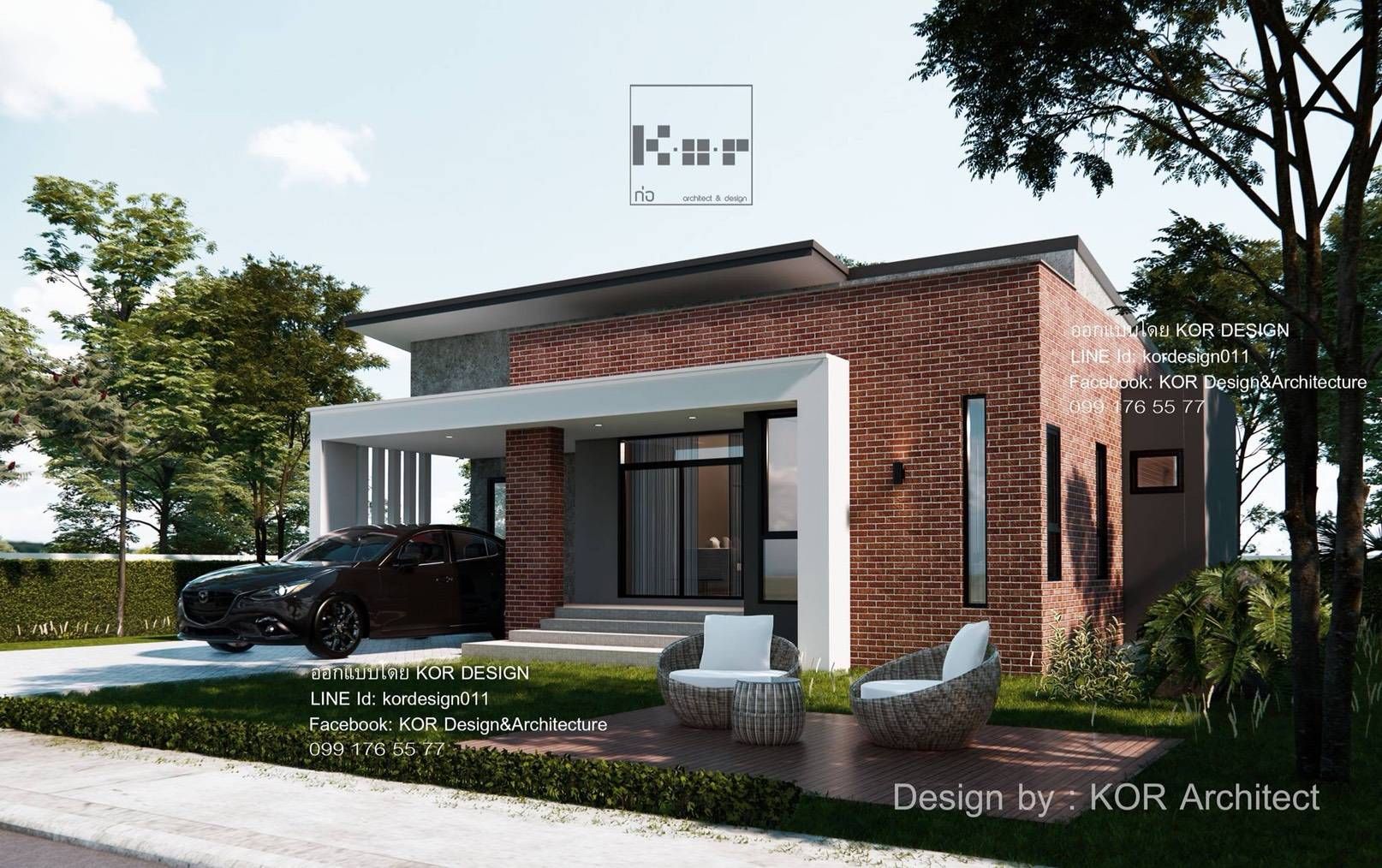 งานออกแบบบ้านชั้นเดียวรหัส MD1-002, K.O.R. Design&Architecture K.O.R. Design&Architecture Eengezinswoning Beton