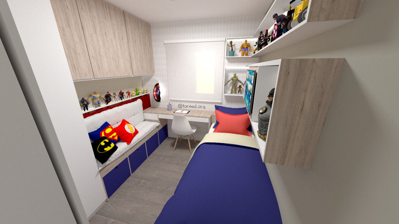 Projeto Residencial - 54m², Fareed Arquitetos Associados Fareed Arquitetos Associados ห้องนอนเด็กชาย