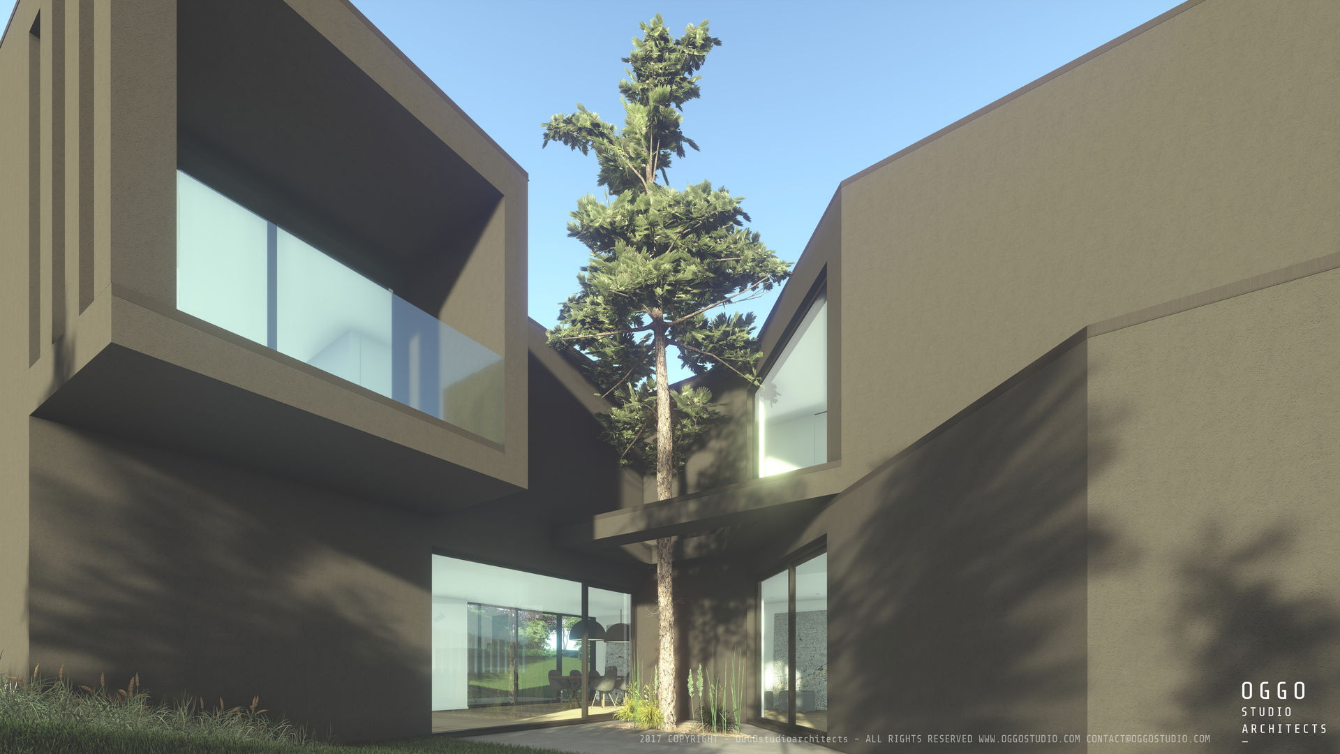 Big glass openings surrounding vegetation OGGOstudioarchitects, unipessoal lda منازل houses,Guimarães,project,Tree,patio,openings