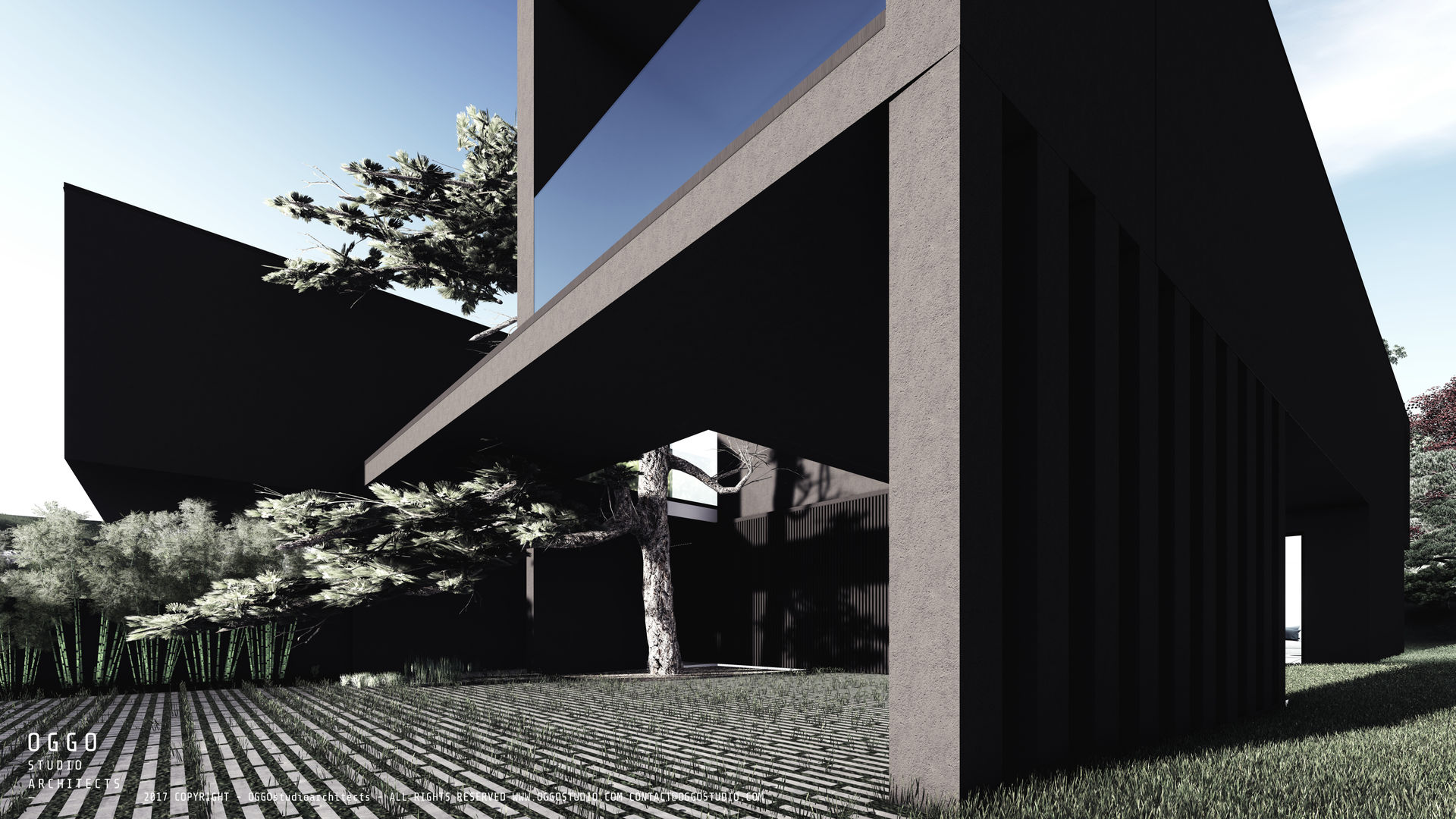 Suspended slab over the entrance area OGGOstudioarchitects, unipessoal lda Modern Houses houses,Guimarães,project