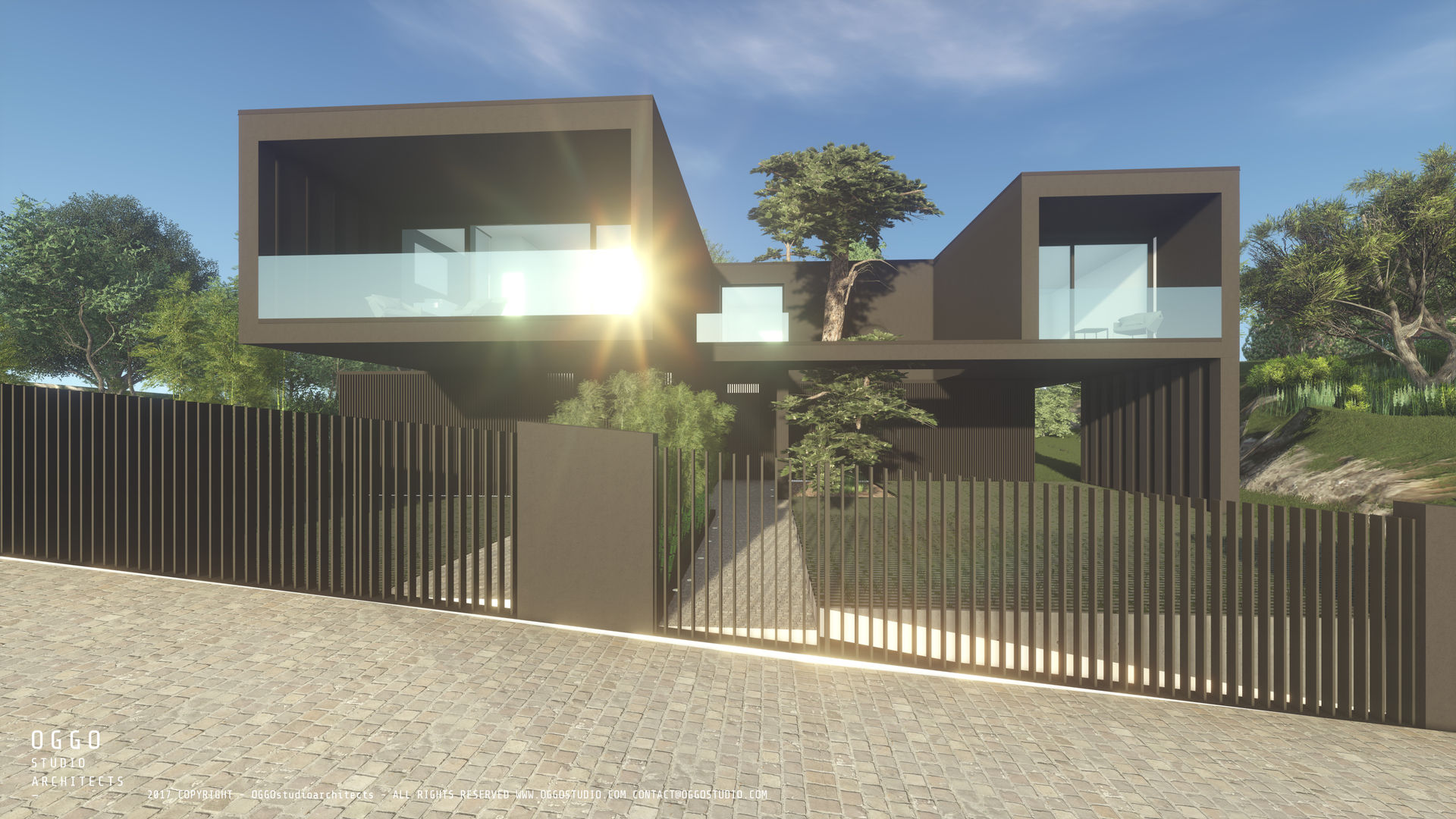 Street view of the two houses OGGOstudioarchitects, unipessoal lda Rumah Modern houses,Guimarães,project