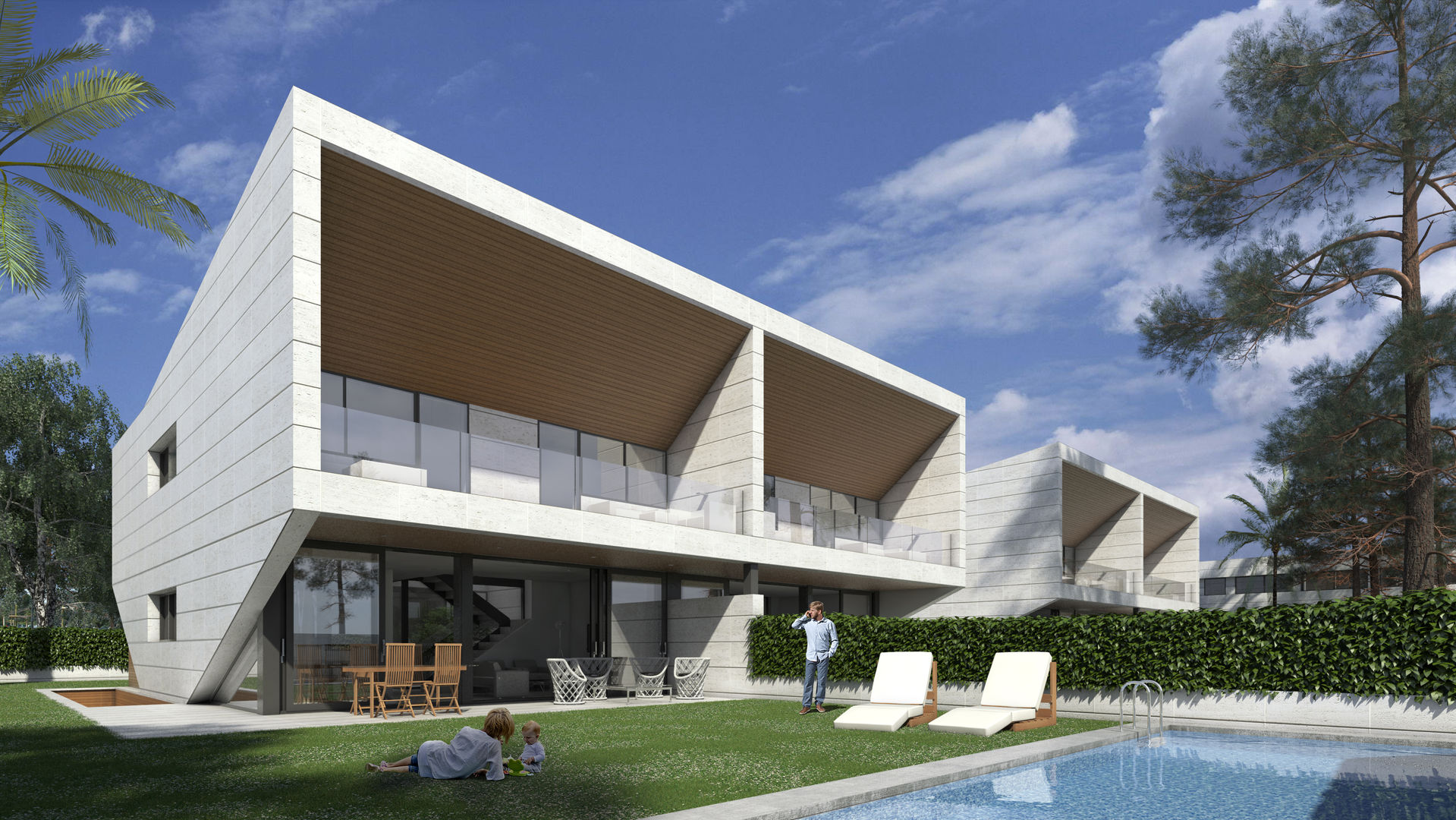 Promoción viviendas pareadas, ARQZONE 3D+Design Studio ARQZONE 3D+Design Studio Moderne huizen Kalksteen