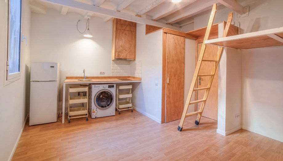 Cocina del apartamento LaBoqueria Taller d'Arquitectura i Disseny Industrial Cocinas equipadas Madera Acabado en madera