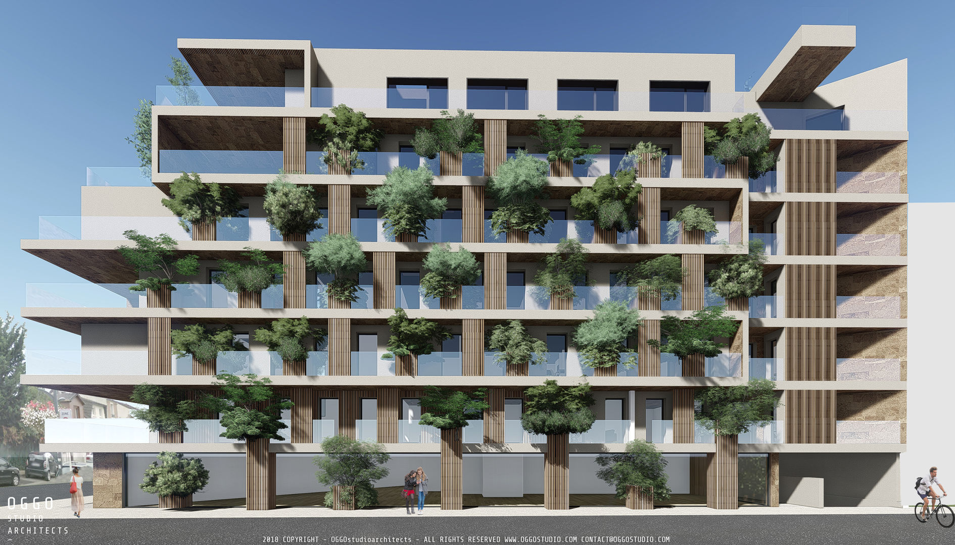 Vegetation has an composition element of the facade OGGOstudioarchitects, unipessoal lda منازل facade,plants,project,collective housing,cork,wood