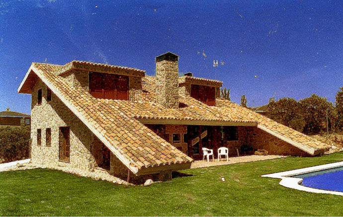 Casa de campo de piedra y teja , Manuel Monroy Pagnon, arquitecto Manuel Monroy Pagnon, arquitecto 전원 주택 돌