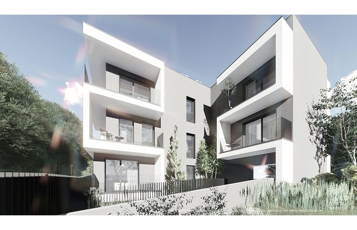 Jogo de planos e volumes em projecto de habitação OGGOstudioarchitects, unipessoal lda Casas modernas collective housing,​Vaillant,France,architecture