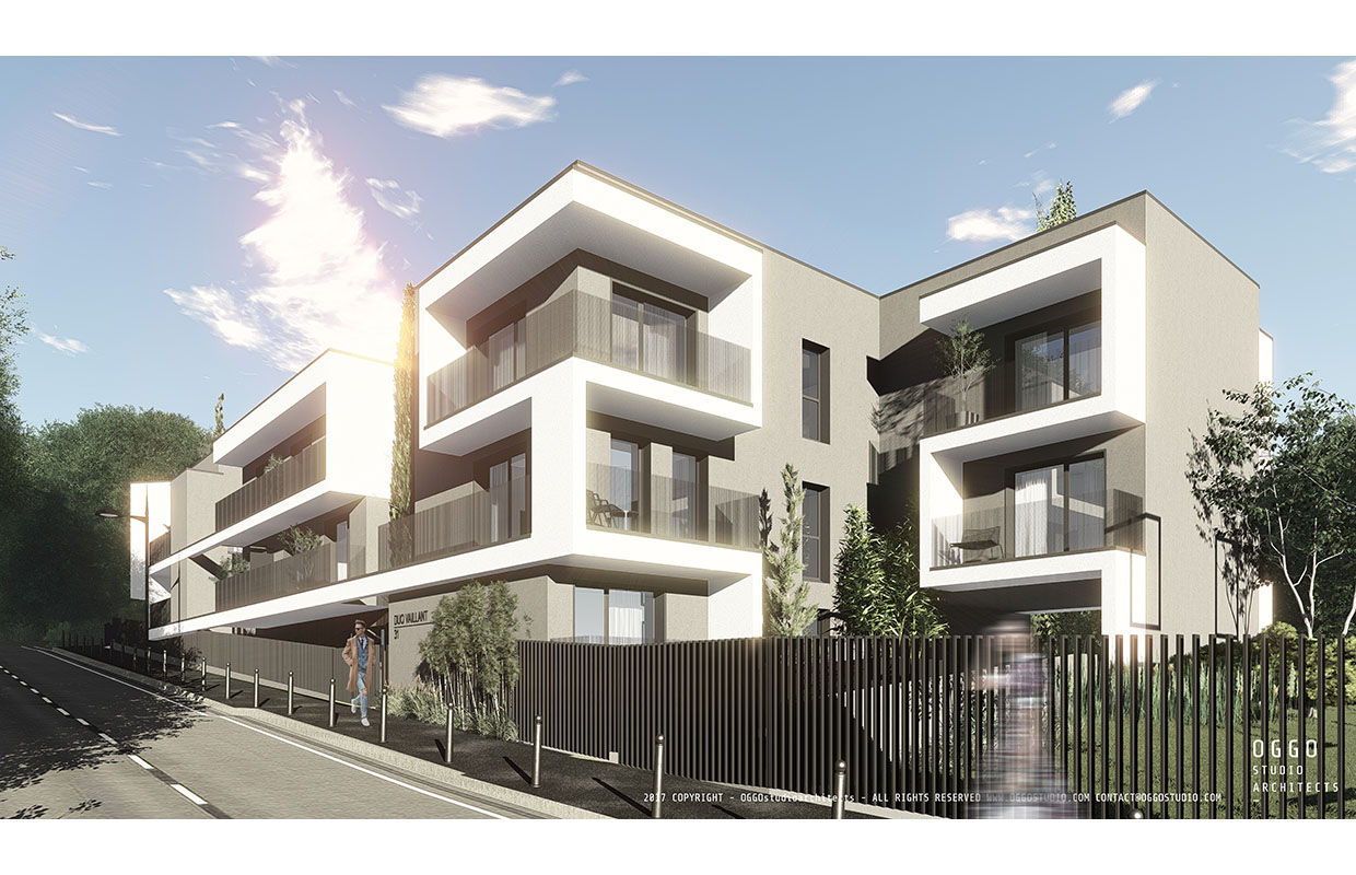 Elegant white balconies of a contemporary design OGGOstudioarchitects, unipessoal lda Modern home collective housing,​Vaillant,building
