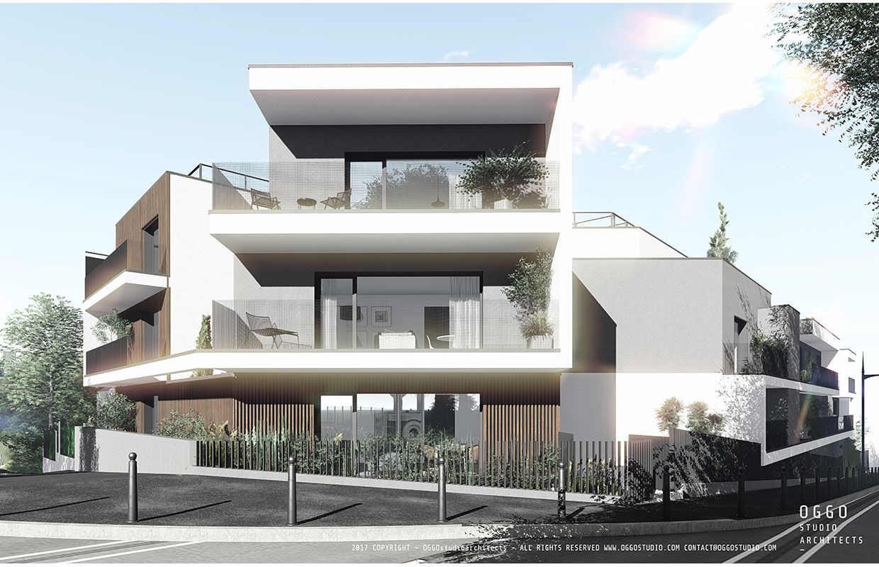 3D view OGGOstudioarchitects, unipessoal lda モダンな 家 collective housing,​Vaillant,residencial