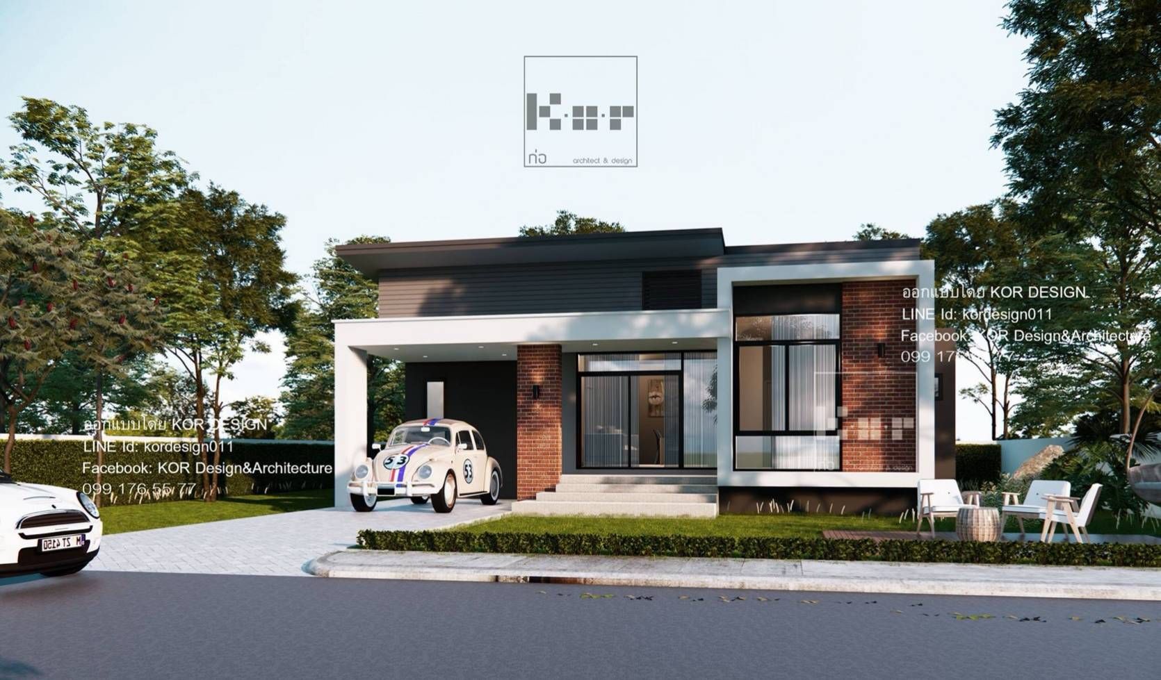 งานออกแบบบ้านชั้นเดียว รหัส MD1-003, K.O.R. Design&Architecture K.O.R. Design&Architecture 一戸建て住宅 コンクリート