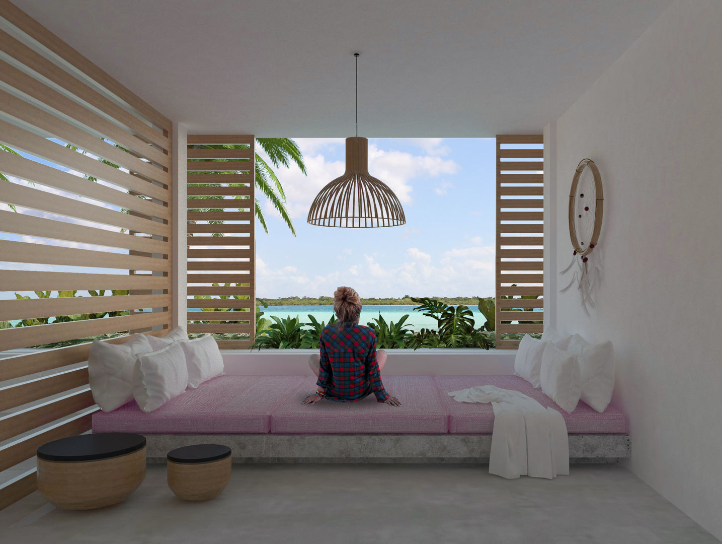 Casa Mara - Bacalar, Quintana Roo., Obed Clemente Arquitecto Obed Clemente Arquitecto Phòng khách phong cách nhiệt đới Bê tông