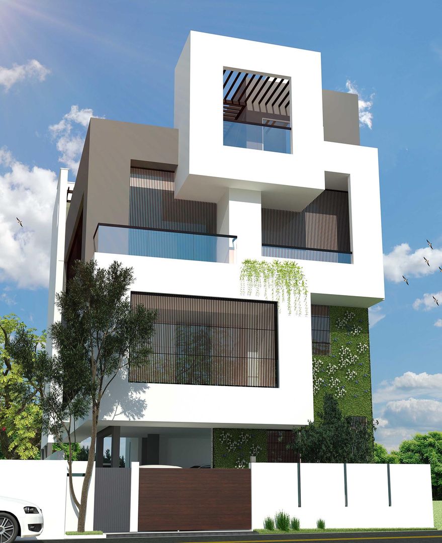 exterior houses, S Squared Architects Pvt Ltd. S Squared Architects Pvt Ltd. منزل عائلي كبير الخرسانة