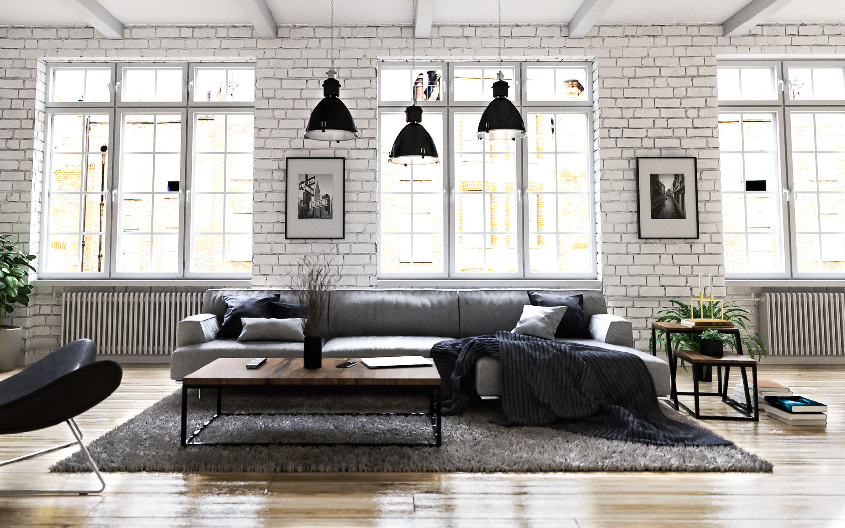 Industrial Wohnzimmer, Steven Romsits - 3D Visualisierung Steven Romsits - 3D Visualisierung Industrial style living room