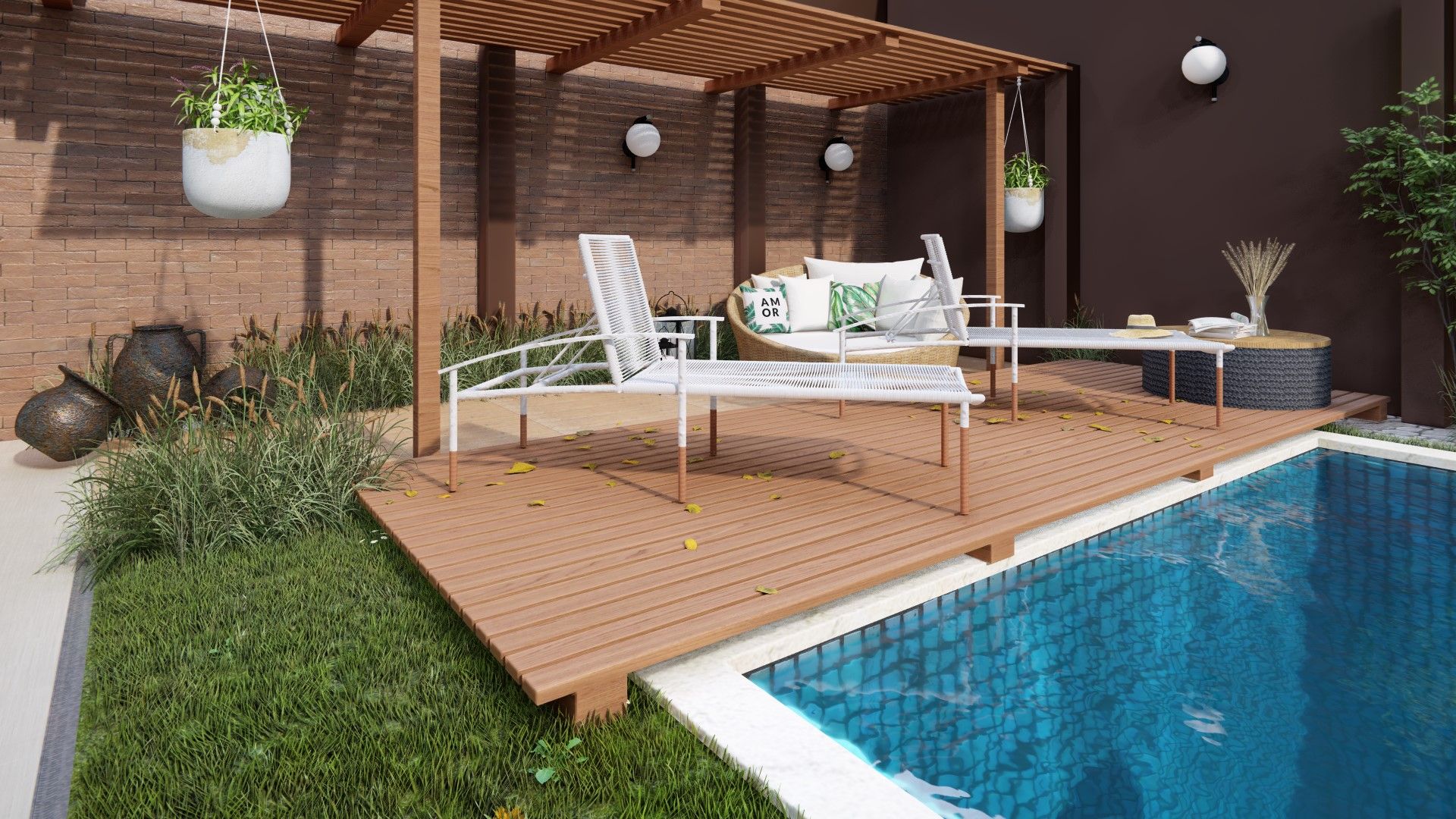 Projeto de Área externa , Studio MP Interiores Studio MP Interiores Garden Pool لکڑی Wood effect