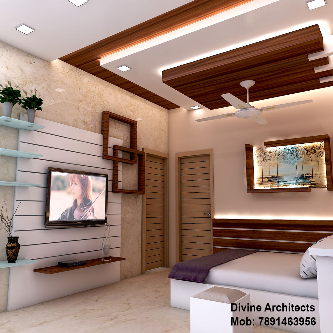 Bed room interior design for mr. Shyam Gupta ,pawanpuri , Bikaner Rajasthan, divine architects divine architects Dormitorios de estilo moderno