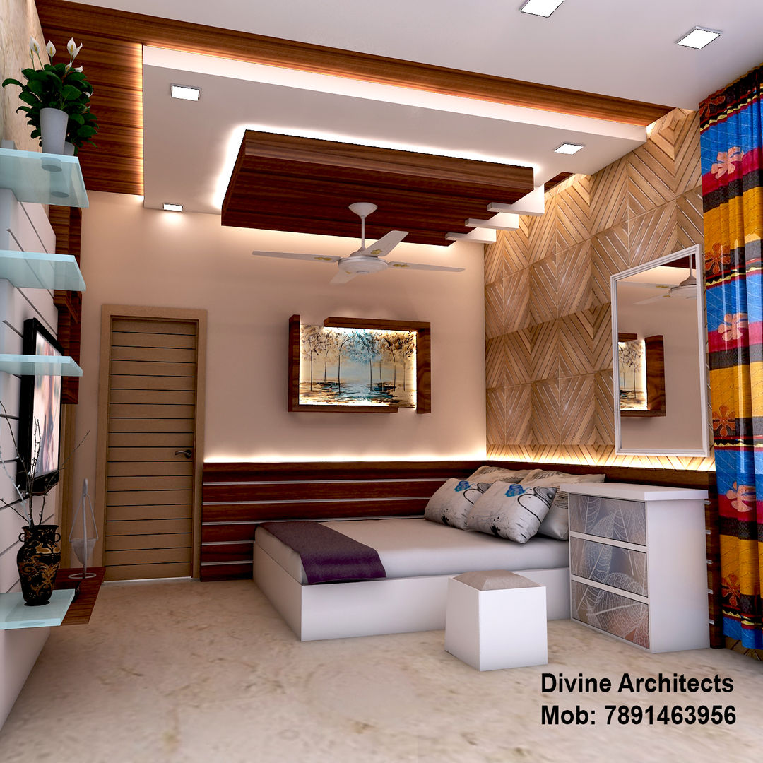 Bed room interior design for mr. Shyam Gupta ,pawanpuri , Bikaner Rajasthan, divine architects divine architects Habitaciones modernas