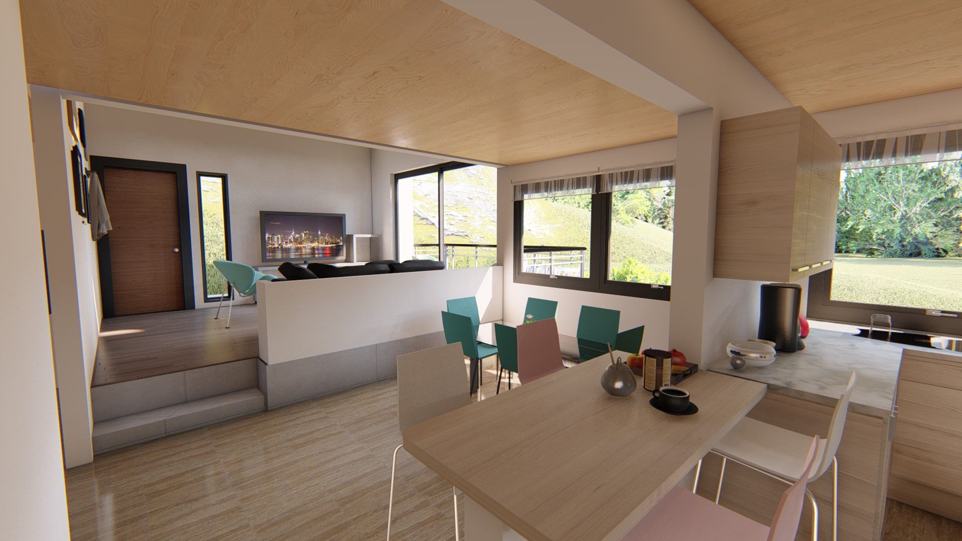 Diseño vivienda en ladera con desniveles 104m2 en Peñuelas , Ekeko Arquitectura Ekeko Arquitectura Sala da pranzo minimalista