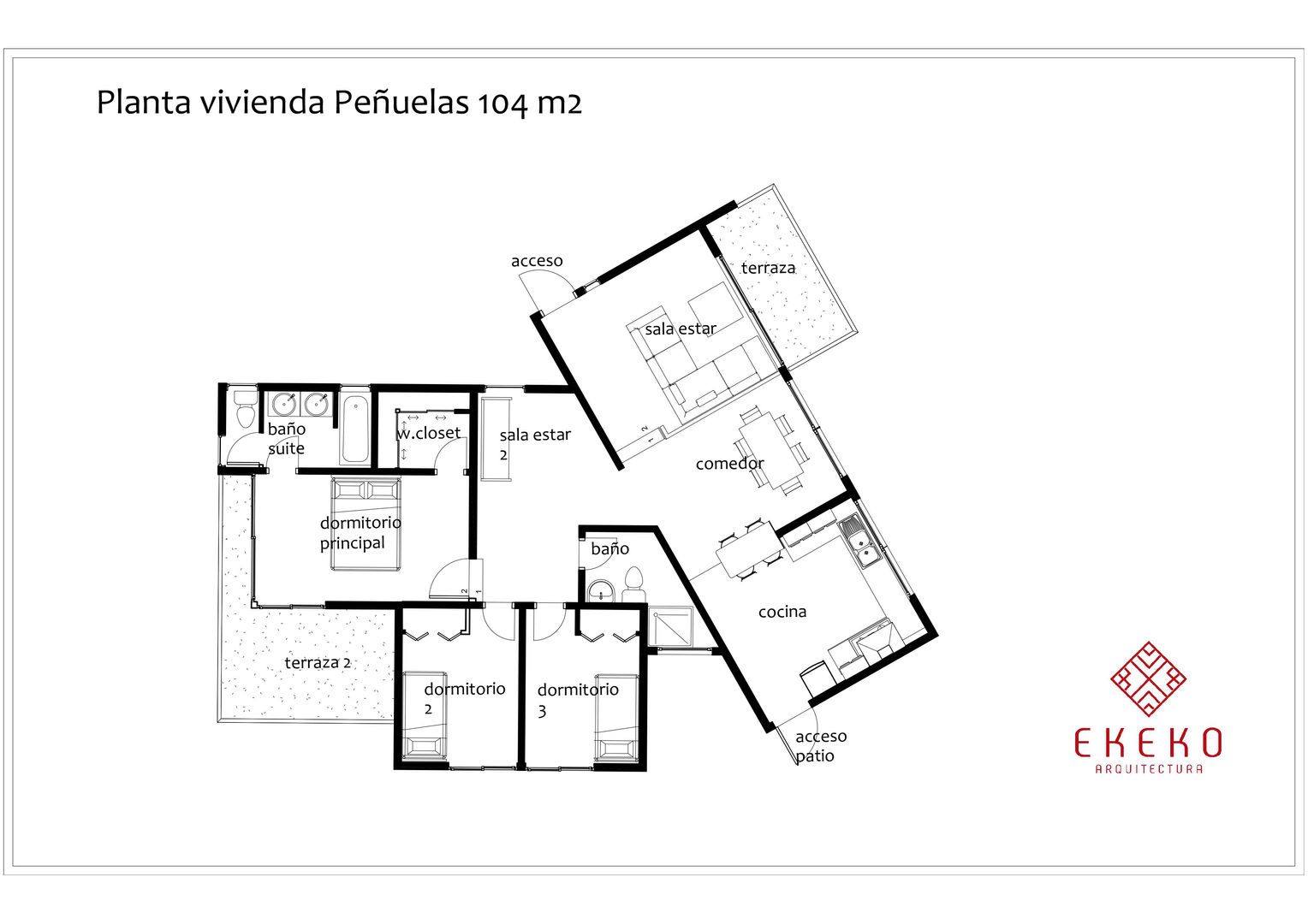 Diseño vivienda en ladera con desniveles 104m2 en Peñuelas , Ekeko Arquitectura Ekeko Arquitectura