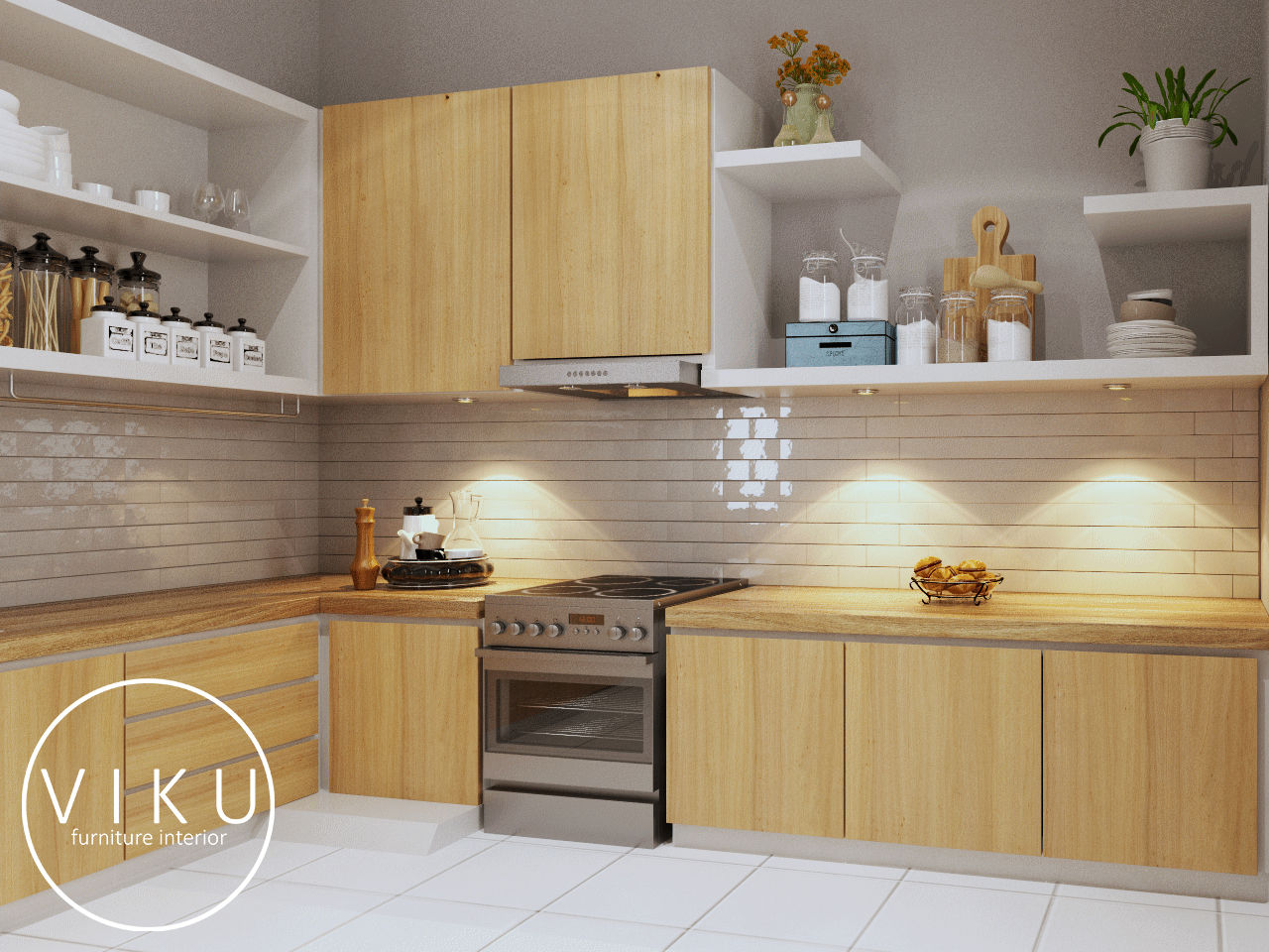 Kitchen set , viku viku مطبخ خشب Wood effect رفوف وأدراج