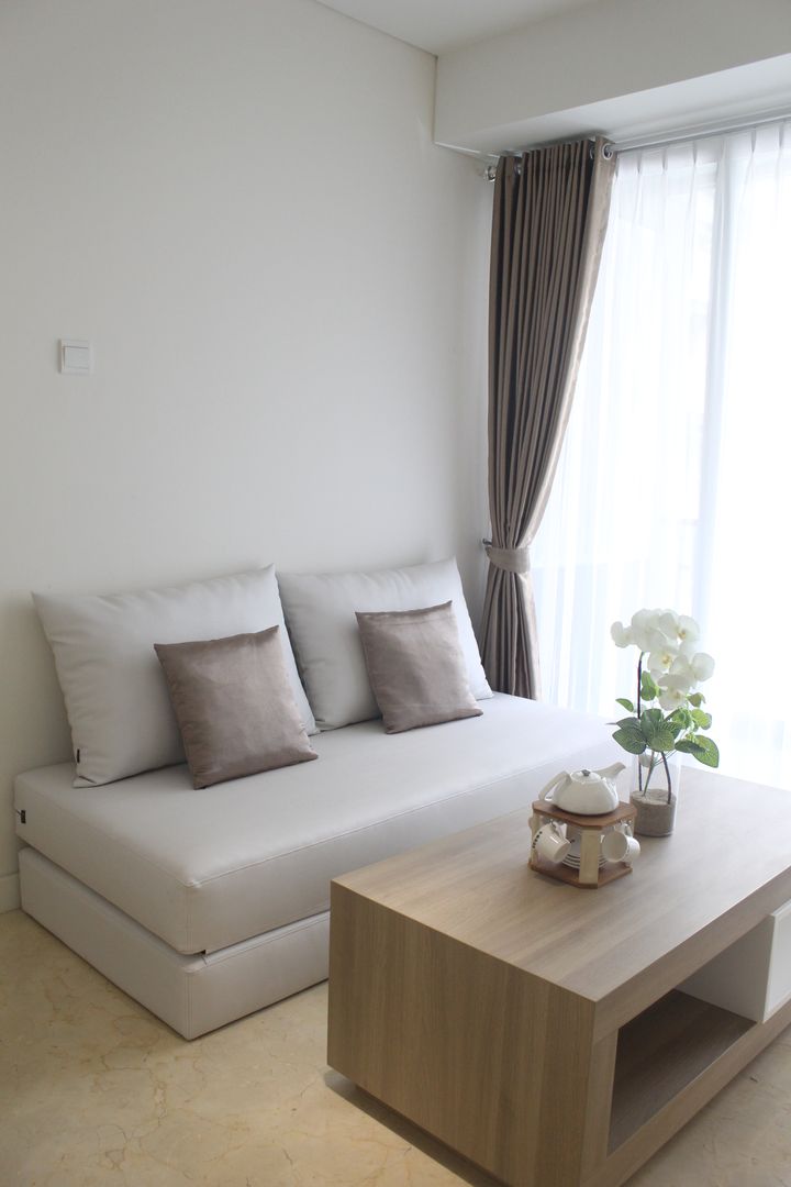 Apartemen Landmark II - Tipe 2 Bedroom (Design I), POWL Studio POWL Studio Phòng khách phong cách tối giản