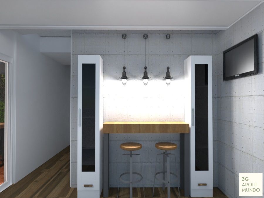 Proyecto Leandro - Cocina Arquimundo 3g - Diseño de Interiores - Ciudad de Buenos Aires Cocinas industriales Cerámico cocina,subway,iluminación de cocina,barra,taburete,bajo mesada,marmol,alacena