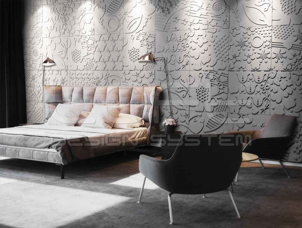 LOFT FLORAL - 3D Platten aus GRC Beton, Loft Design System Deutschland - Wandpaneele aus Bayern Loft Design System Deutschland - Wandpaneele aus Bayern غرفة نوم أسمنت