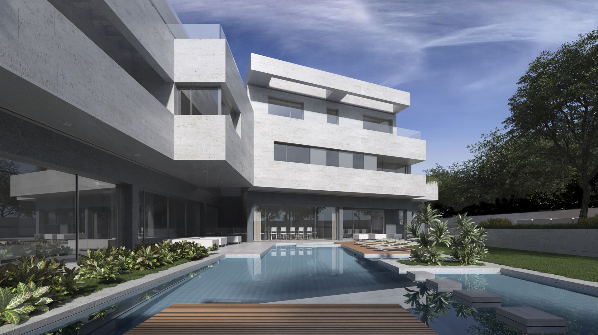 Vivienda unifamiliar en Madrid, ARQZONE 3D+Design Studio ARQZONE 3D+Design Studio Garden Pool Limestone