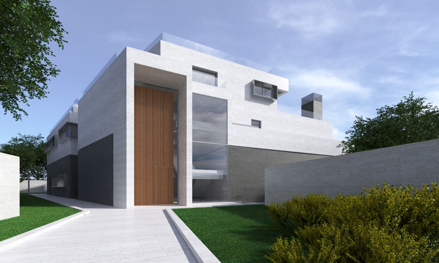 Acceso principal ARQZONE 3D+Design Studio Casas unifamilares Caliza fachada,entrada,puerta,acceso