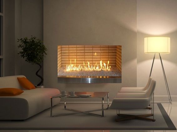 Chimenea a Gas Ventilada Grupo Cinco Chimeneas Salas modernas Ladrillos Beige Chimeneas y accesorios