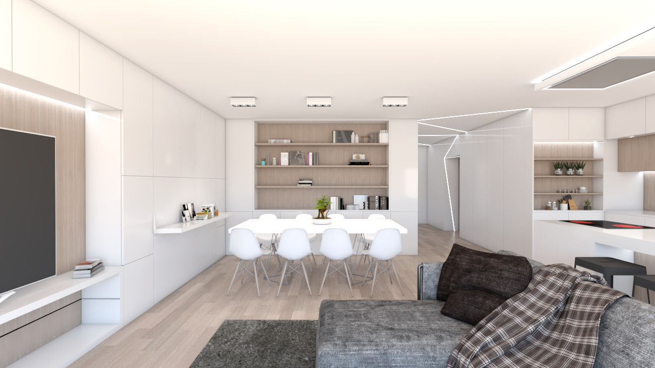 Apartamento na Ericeira com moderno plano aberto, DR Arquitectos DR Arquitectos Modern Oturma Odası