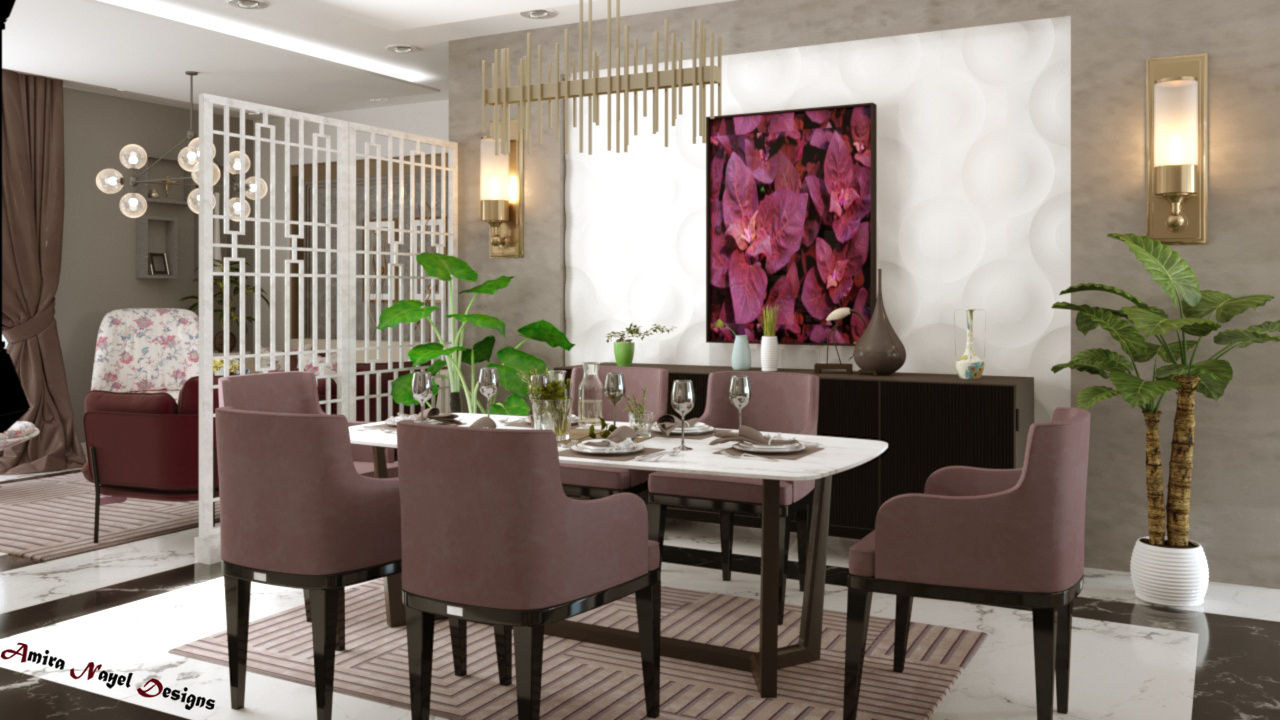 تصميم فراغ معيشة وطعام, AmiraNayelDesigns AmiraNayelDesigns Salas de jantar modernas