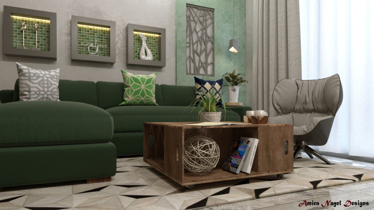 تصميم فراغ معيشة ومطبخ مفتوح, AmiraNayelDesigns AmiraNayelDesigns Modern living room