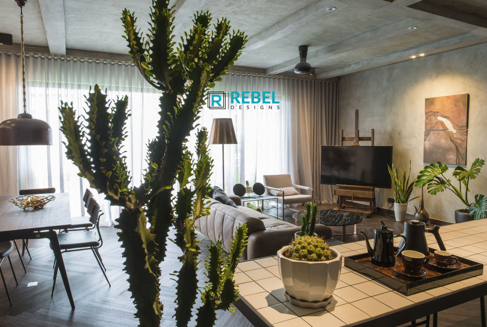 Living room in apartment 3 BHK , Rebel Designs Rebel Designs 现代客厅設計點子、靈感 & 圖片 木頭 Wood effect