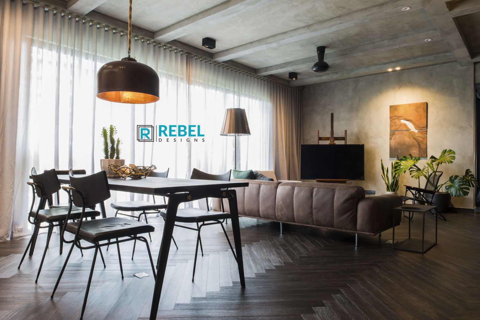 Living room in apartment 3 BHK , Rebel Designs Rebel Designs Salas modernas Madera Acabado en madera