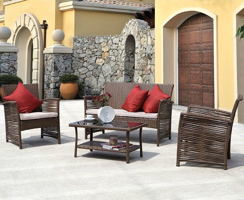 Salotto in polyrattan CORDOVA con cuscini Arredo-Giardino.com Giardino in stile rustico Rattan / Vimini Turchese Mobili