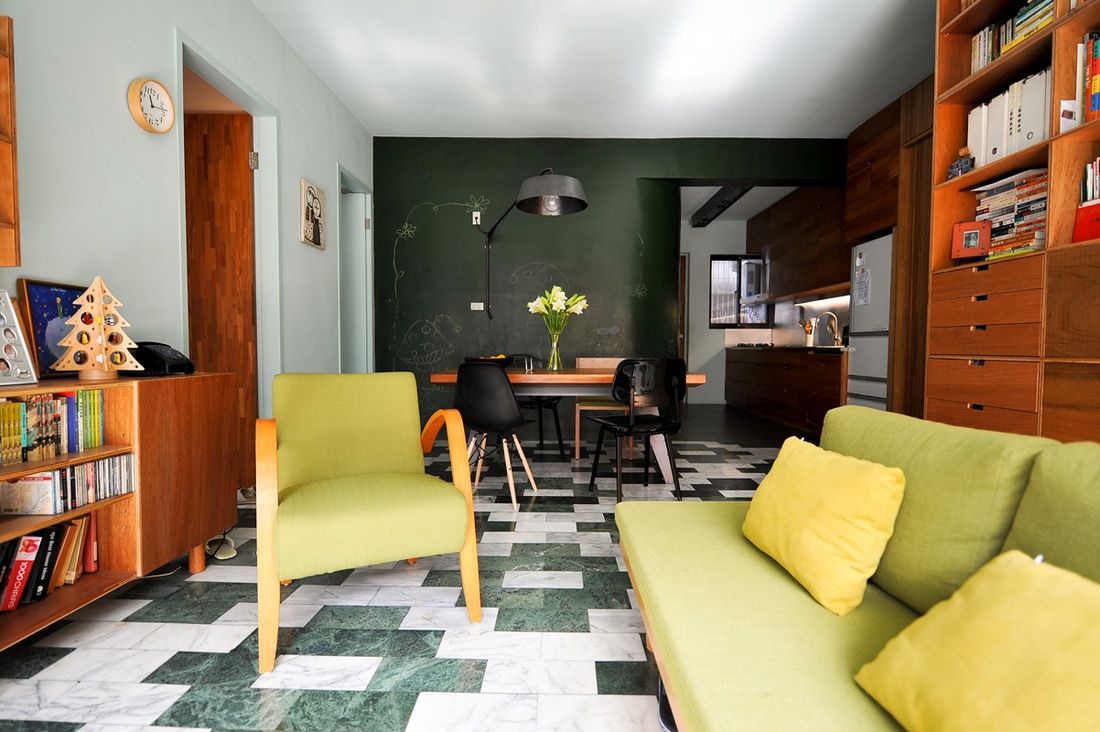 藍綠相間大理石地板 直方設計有限公司 Living room سنگ مرمر