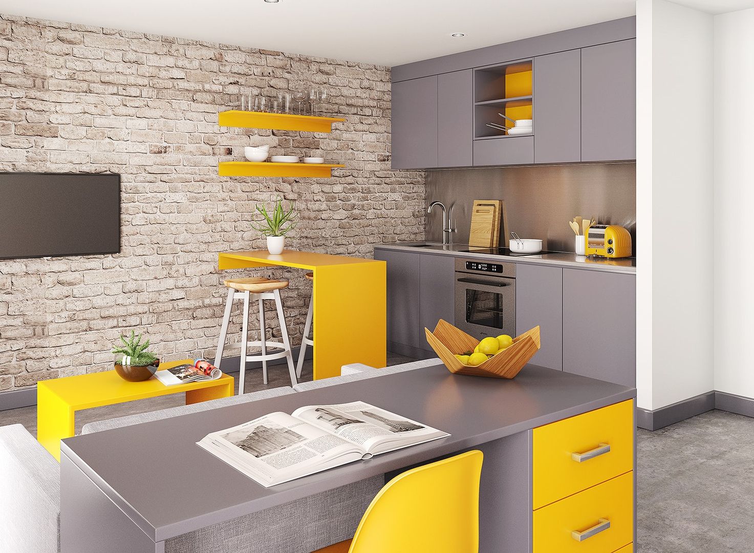 View 2 of Studio Apartment CRISP3D Modern Yatak Odası Tuğla 3dimages,visualisation,3dvisualisation,CGI